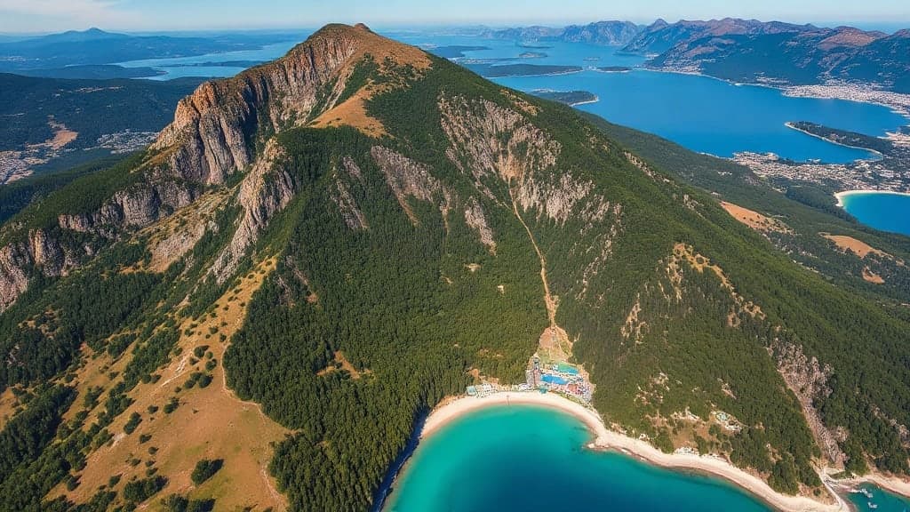 Tandem-Paragliding am Babadağ mit Blick auf die Blaue Lagune von Ölüdeniz, Türkei