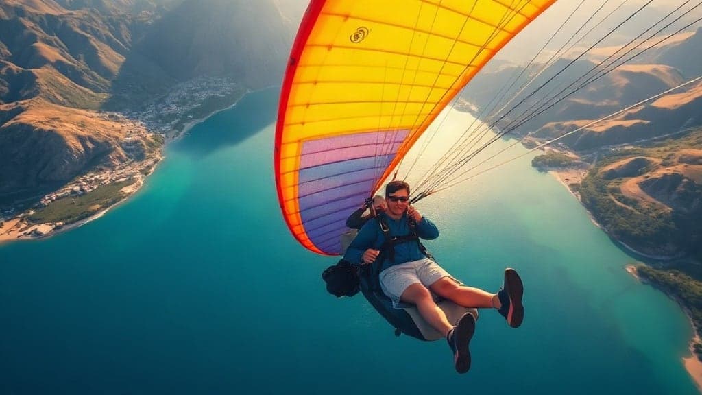 Ölüdeniz Mavi Lagün üzerinde tandem yamaç paraşütü uçuşu, Babadağ'dan havalanış